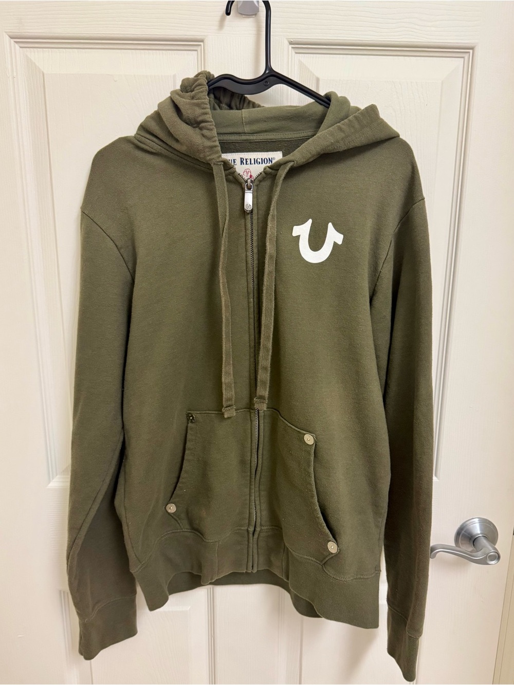 True Religion Men’s Classic Logo Zip Up Hoodie Olive Green Medium Pre-Owned